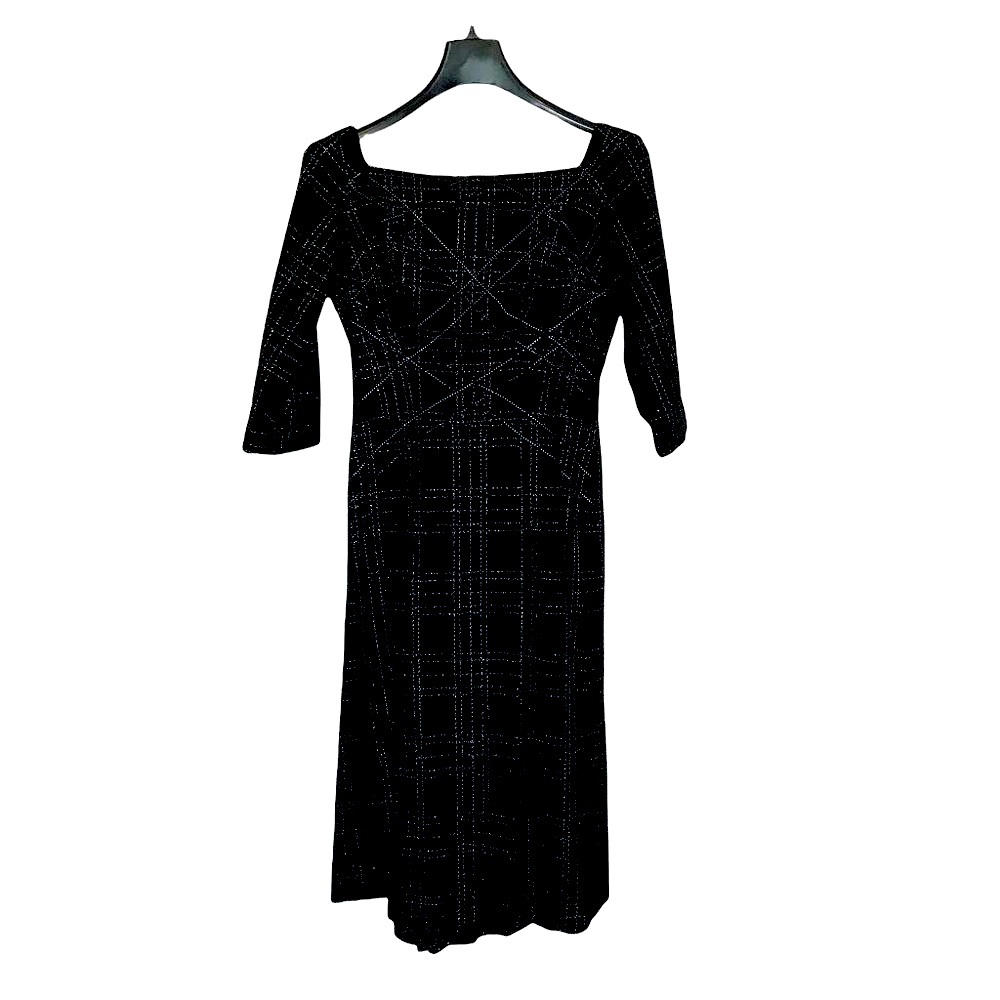 Vintage Black Wool Lined 50-60s Cocktail Dress W/Sparkly Ribbon Detail,  XS